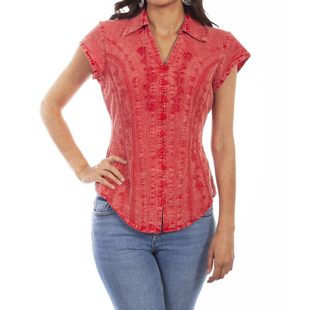 NEW SCULLY cap sleeve blouse in brick